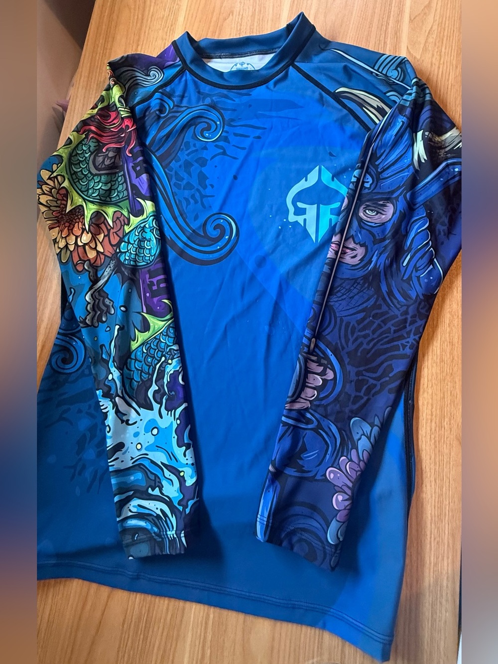 Ground Game Irezumi Long Sleeve BJJ MMA Rash Guard - Blue XXL